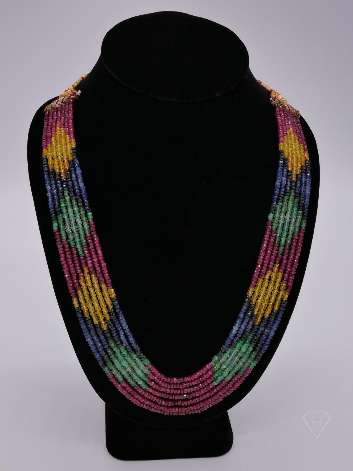 Natural Ruby, Emerald, Sapphire, and Topaz Bead Necklace